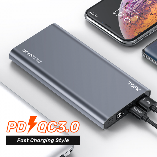 Банк заряда TOPK 10000mAh QC3.0 PD silver